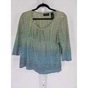 Axcess Ombre Multicolor Floral Cotton Blend Scoop-Neck 3/4 Sleeve Blouse Size L